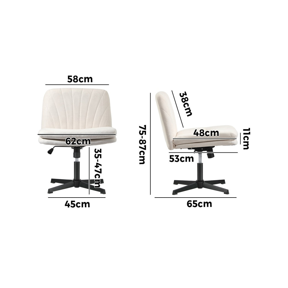 Oikiture Office Chair Wide Seat Linen Beige No Wheels-Office Chair-PEROZ Accessories