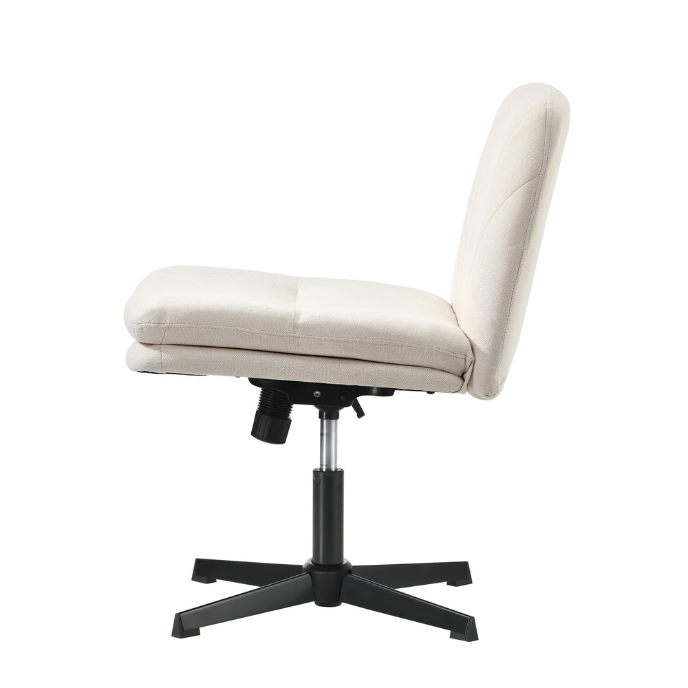 Oikiture Office Chair Wide Seat Linen Beige No Wheels-Office Chair-PEROZ Accessories