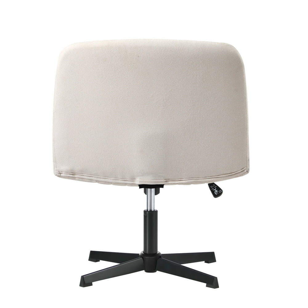 Oikiture Office Chair Wide Seat Linen Beige No Wheels-Office Chair-PEROZ Accessories