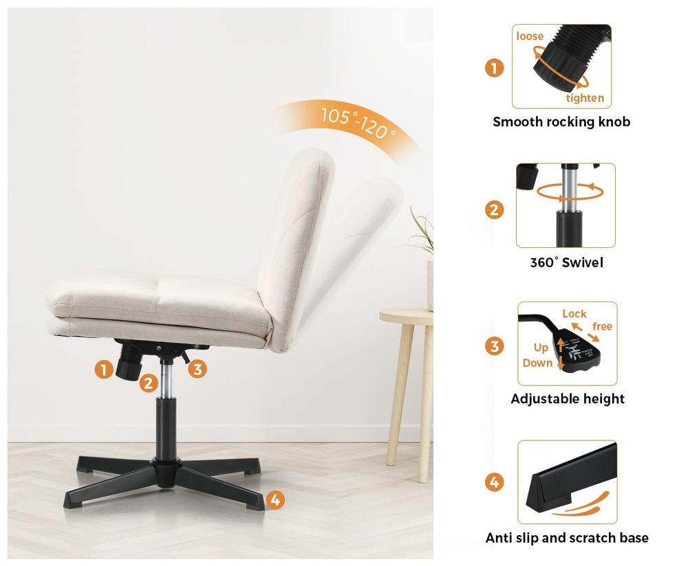 Oikiture Office Chair Wide Seat Linen Beige No Wheels-Office Chair-PEROZ Accessories