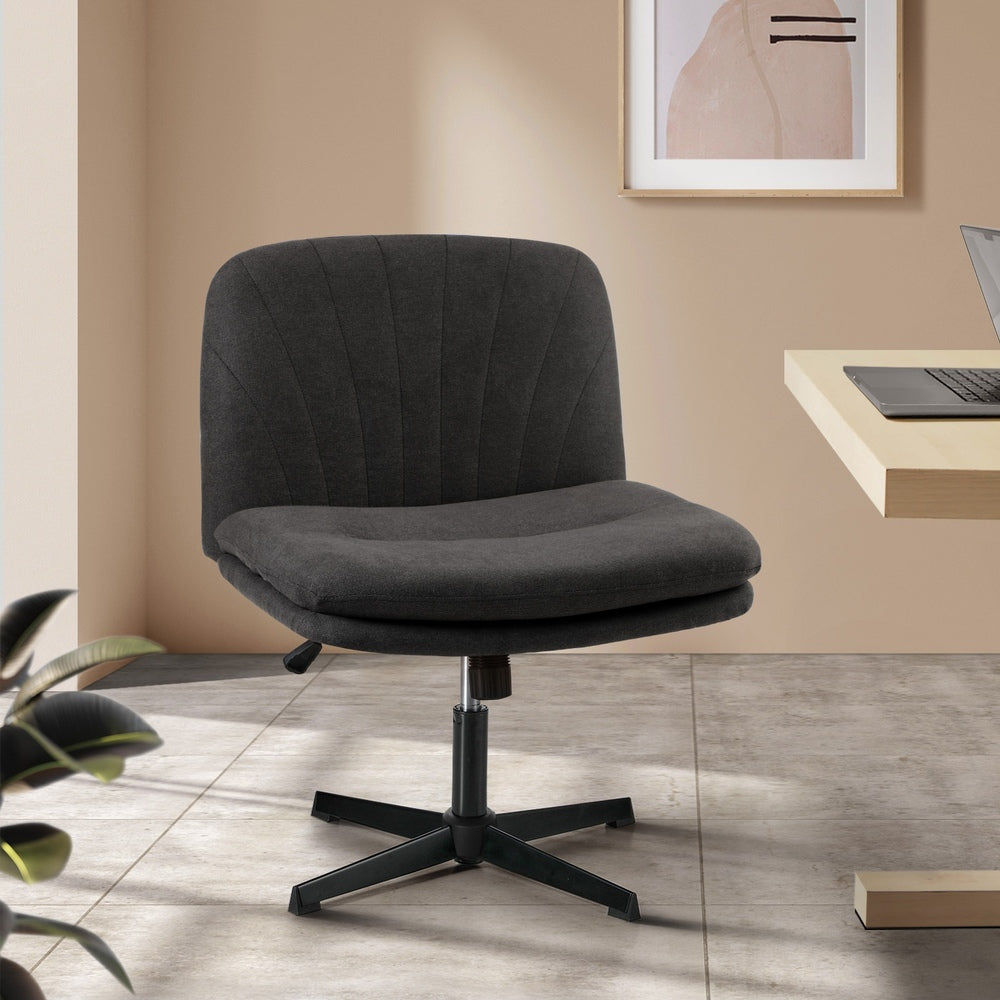 Oikiture Armless Office Chair Wide Seat Linen Charcoal No Wheels-Office Chair-PEROZ Accessories