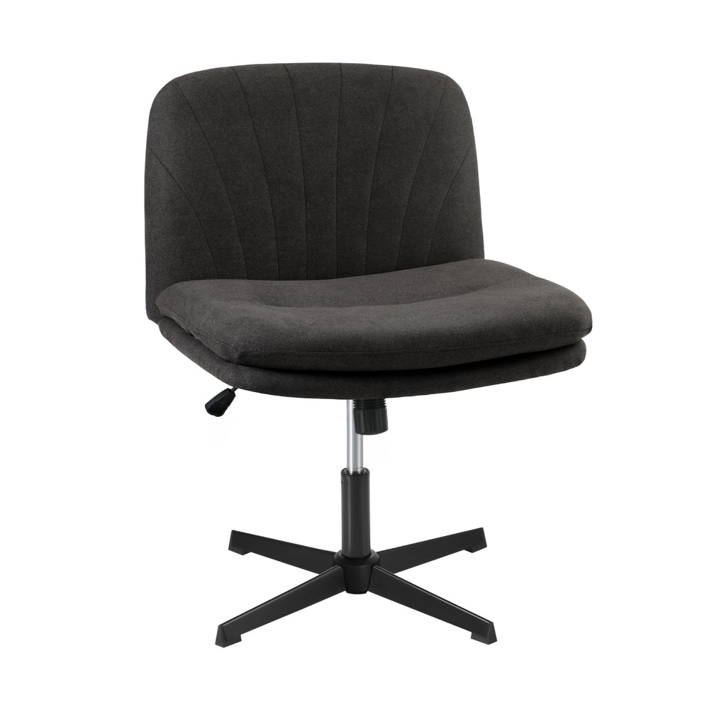 Oikiture Armless Office Chair Wide Seat Linen Charcoal No Wheels-Office Chair-PEROZ Accessories