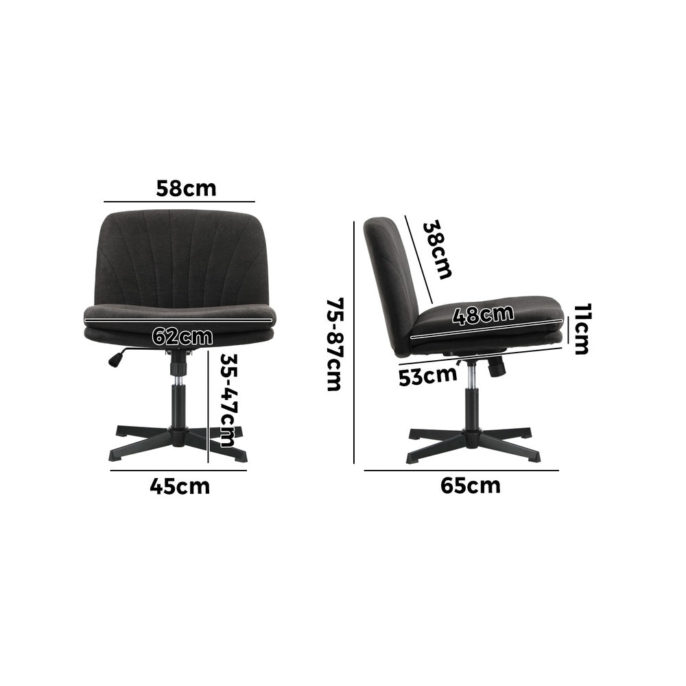 Oikiture Armless Office Chair Wide Seat Linen Charcoal No Wheels-Office Chair-PEROZ Accessories