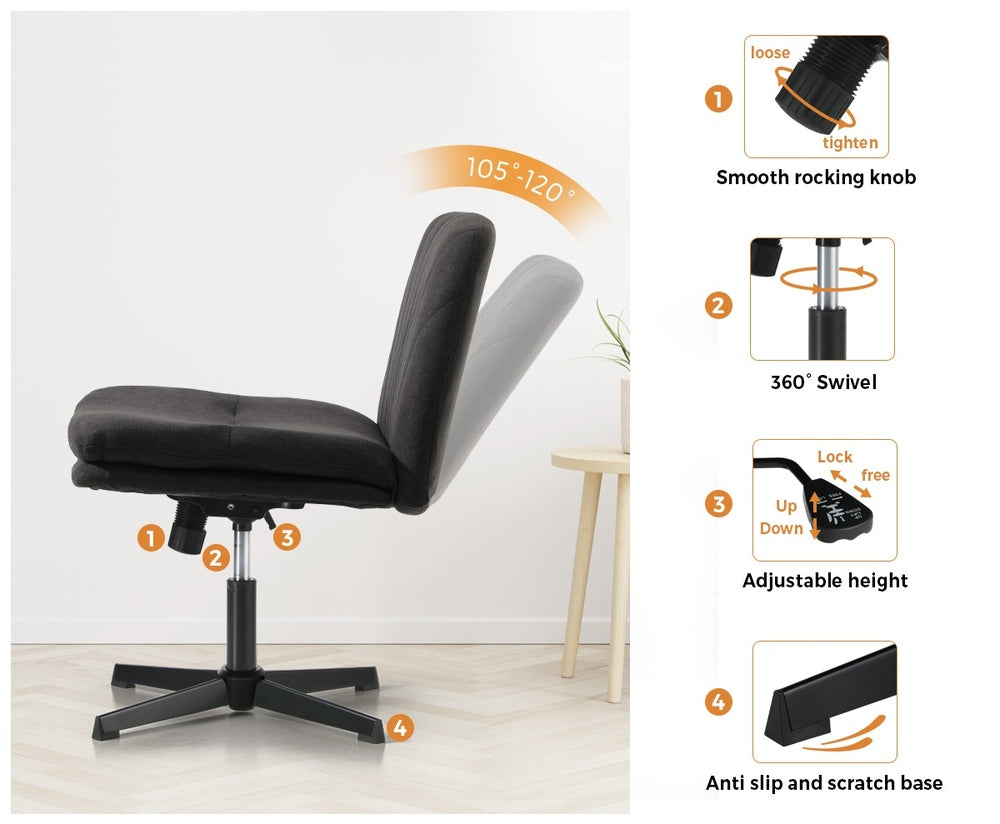 Oikiture Armless Office Chair Wide Seat Linen Charcoal No Wheels-Office Chair-PEROZ Accessories