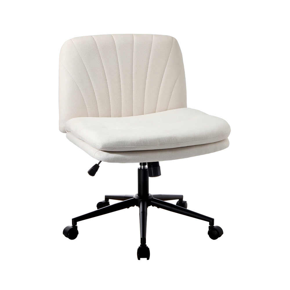 Oikiture Armless Office Chair Wide Seat Linen with Wheels Beige-Office Chair-PEROZ Accessories