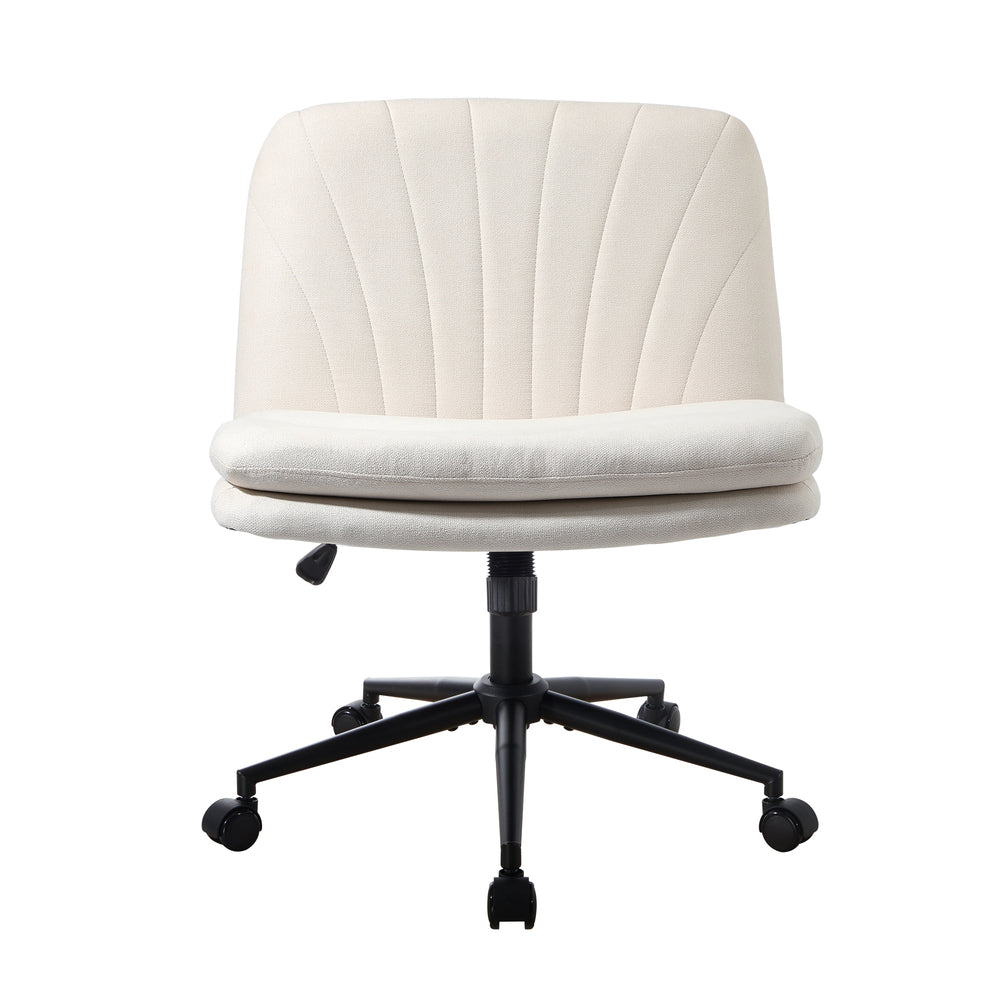 Oikiture Armless Office Chair Wide Seat Linen with Wheels Beige-Office Chair-PEROZ Accessories