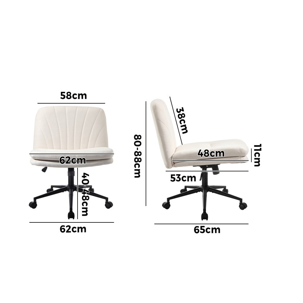 Oikiture Armless Office Chair Wide Seat Linen with Wheels Beige-Office Chair-PEROZ Accessories