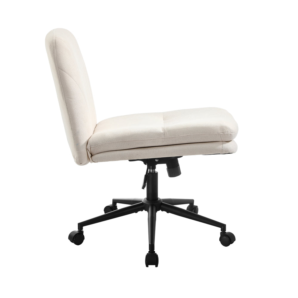 Oikiture Armless Office Chair Wide Seat Linen with Wheels Beige-Office Chair-PEROZ Accessories