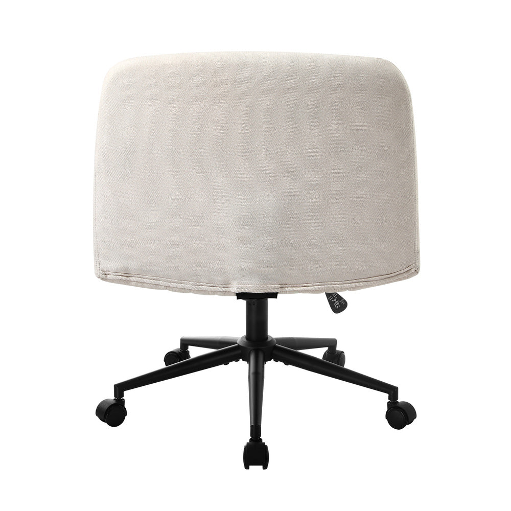 Oikiture Armless Office Chair Wide Seat Linen with Wheels Beige-Office Chair-PEROZ Accessories