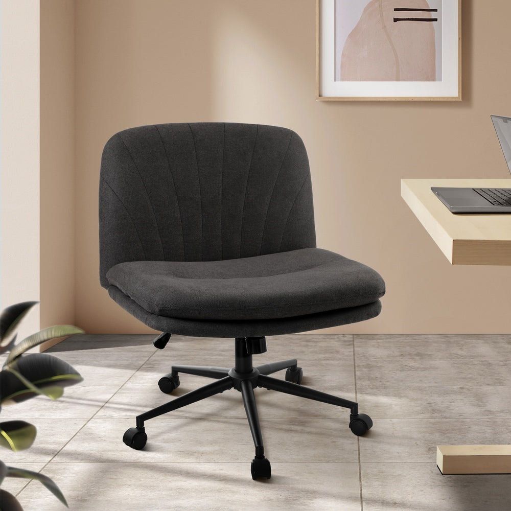 Oikiture Armless Office Chair Wide Seat Linen with Wheels Charcoal-Office Chair-PEROZ Accessories