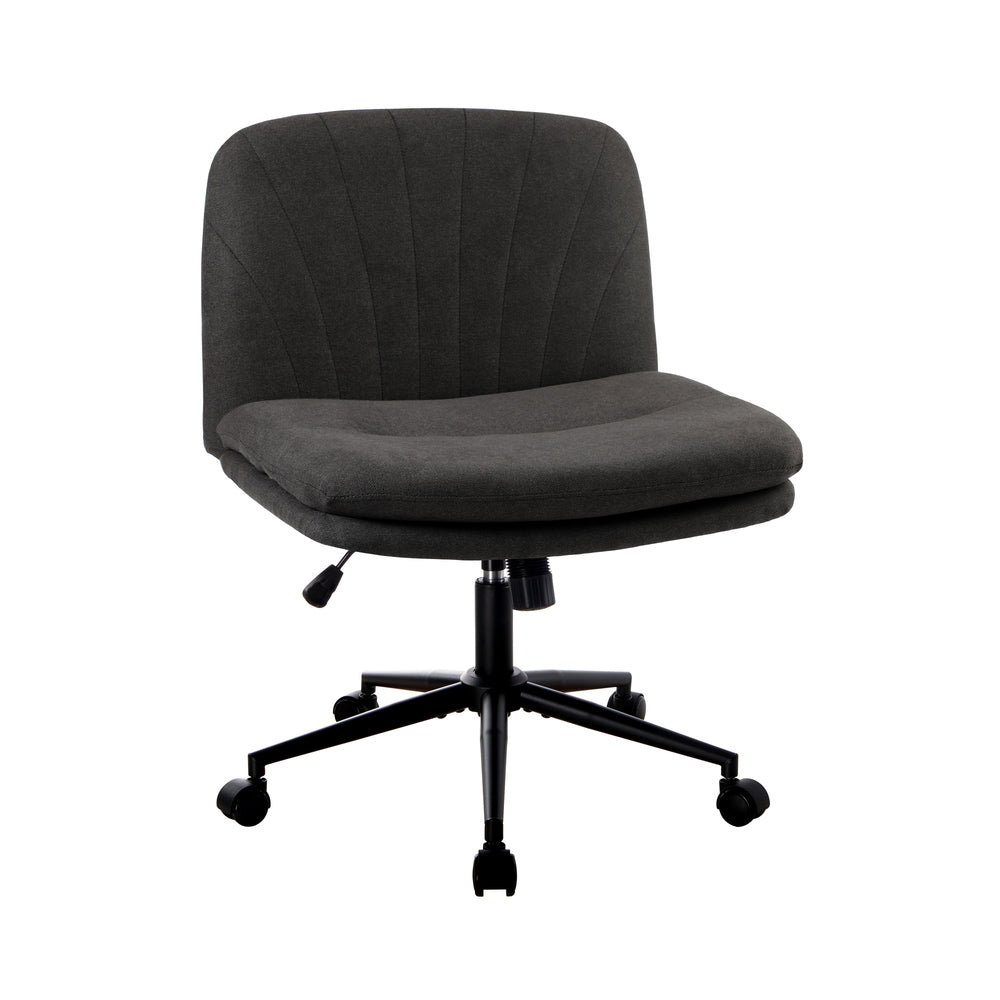 Oikiture Armless Office Chair Wide Seat Linen with Wheels Charcoal-Office Chair-PEROZ Accessories