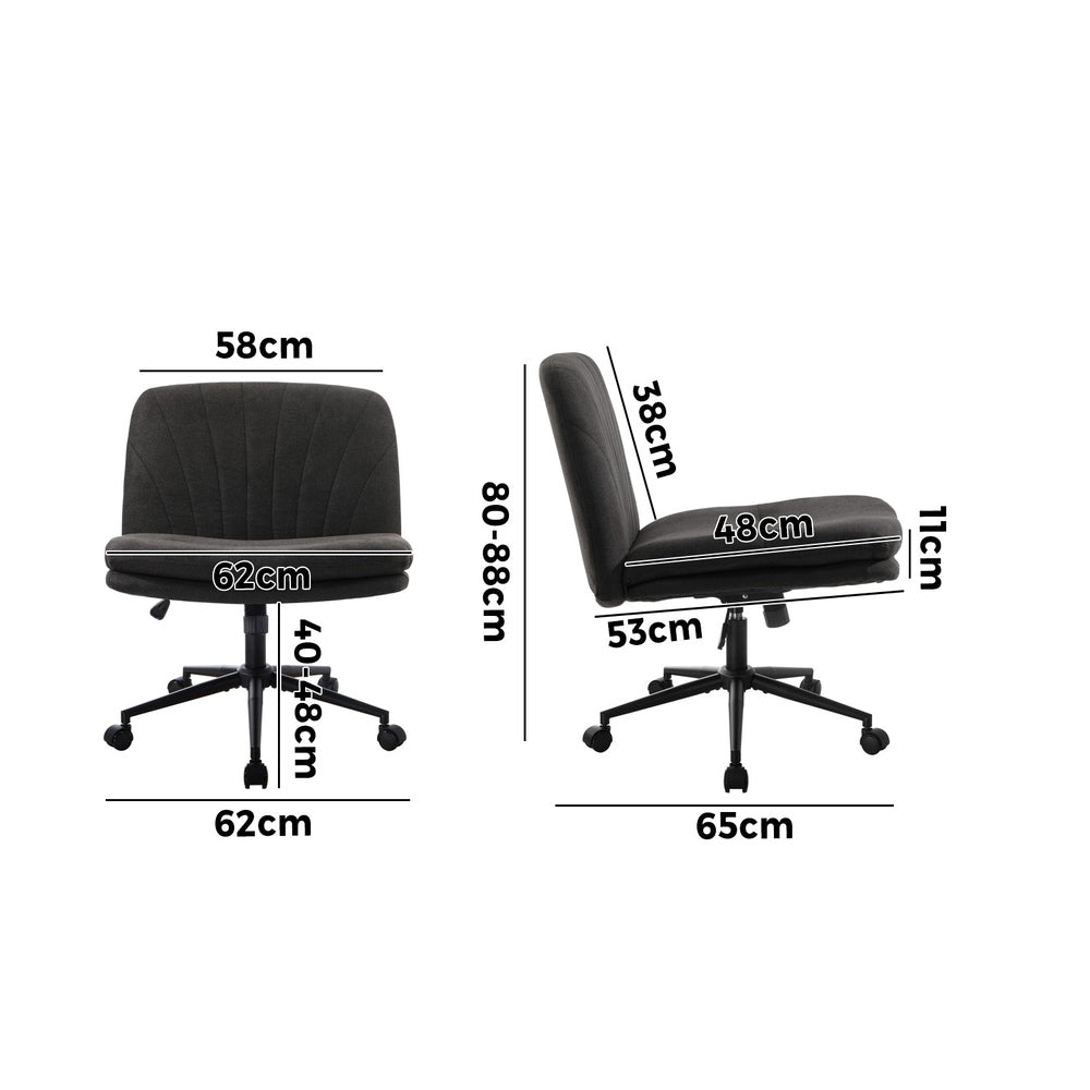 Oikiture Armless Office Chair Wide Seat Linen with Wheels Charcoal-Office Chair-PEROZ Accessories
