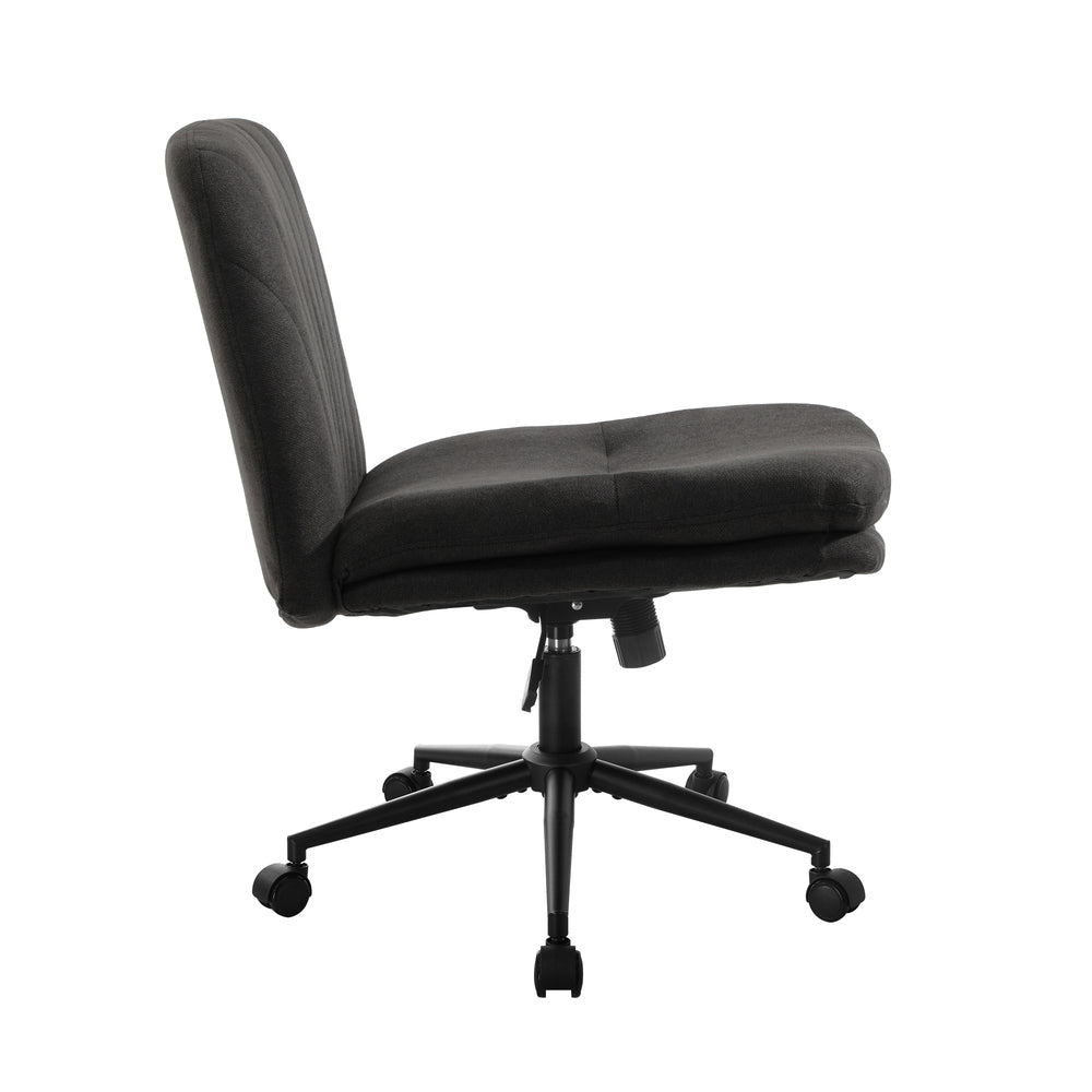 Oikiture Armless Office Chair Wide Seat Linen with Wheels Charcoal-Office Chair-PEROZ Accessories