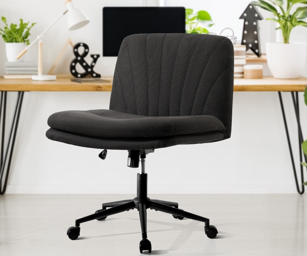 Oikiture Armless Office Chair Wide Seat Linen with Wheels Charcoal-Office Chair-PEROZ Accessories