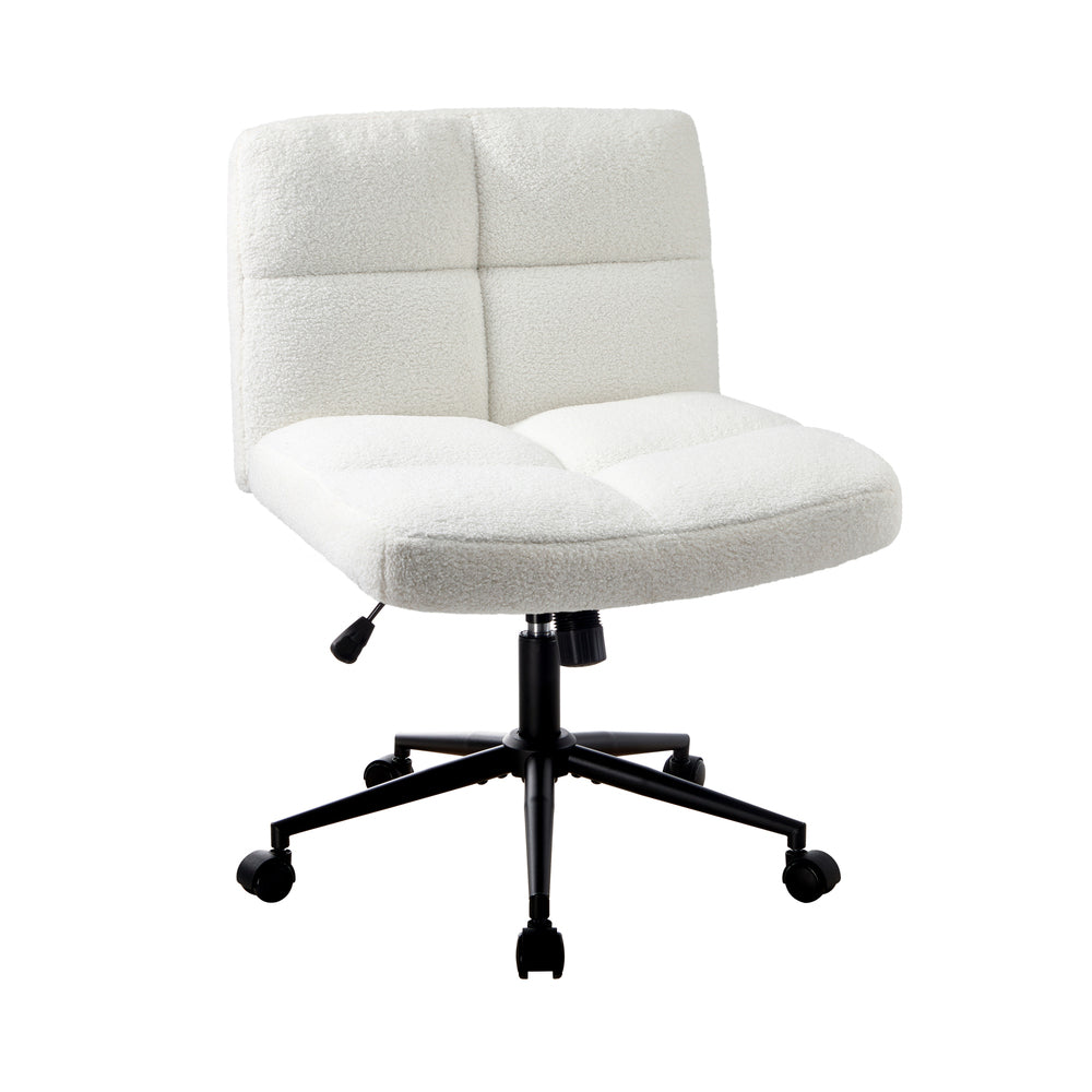 Oikiture Armless Office Chair Wide Seat with Wheels Boucle White-Office Chair-PEROZ Accessories