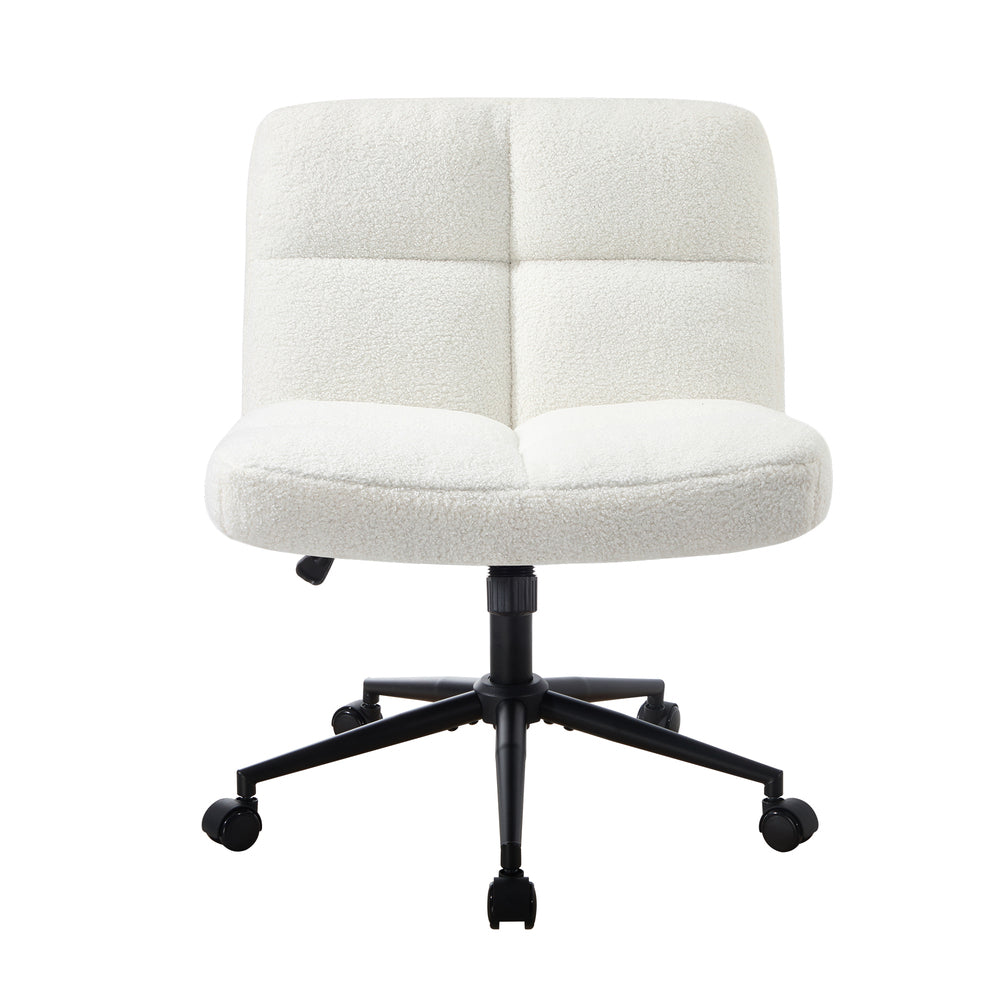 Oikiture Armless Office Chair Wide Seat with Wheels Boucle White-Office Chair-PEROZ Accessories