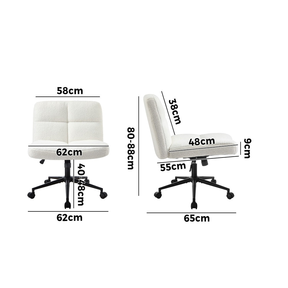 Oikiture Armless Office Chair Wide Seat with Wheels Boucle White-Office Chair-PEROZ Accessories