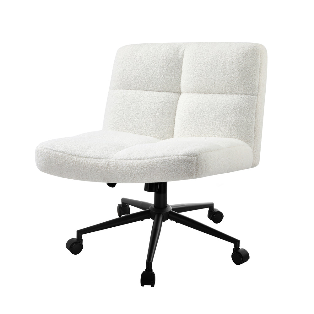 Oikiture Armless Office Chair Wide Seat with Wheels Boucle White-Office Chair-PEROZ Accessories