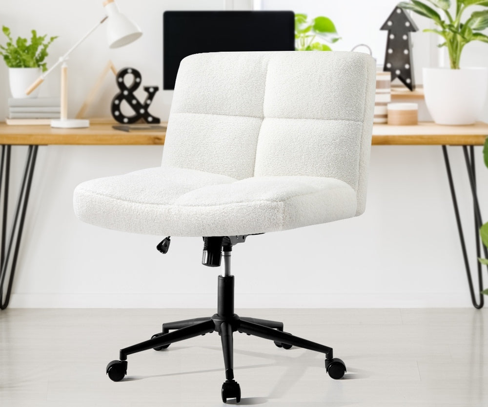Oikiture Armless Office Chair Wide Seat with Wheels Boucle White-Office Chair-PEROZ Accessories