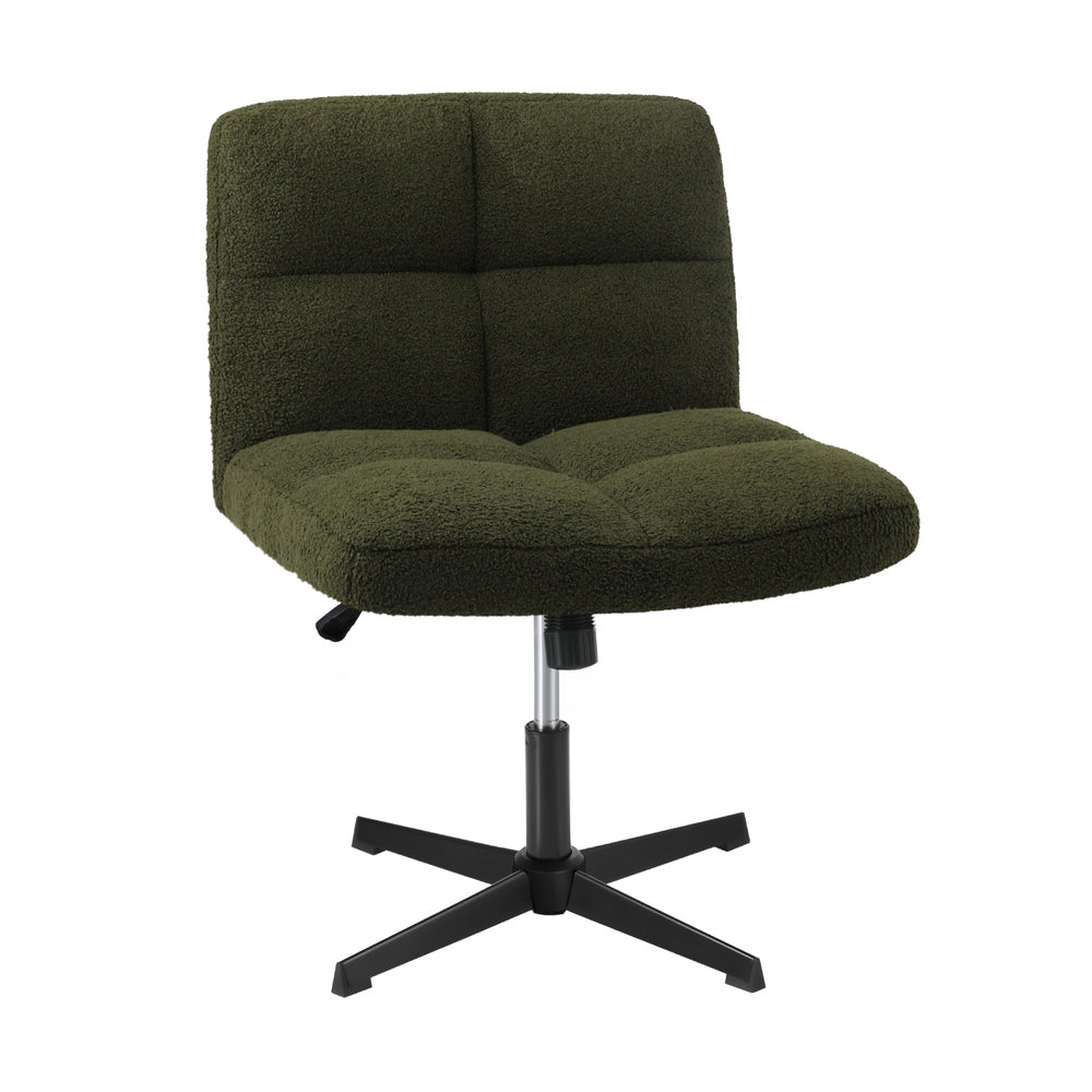 Oikiture Armless Office Chair Wide Seat No Wheels Boucle Green-Office Chair-PEROZ Accessories