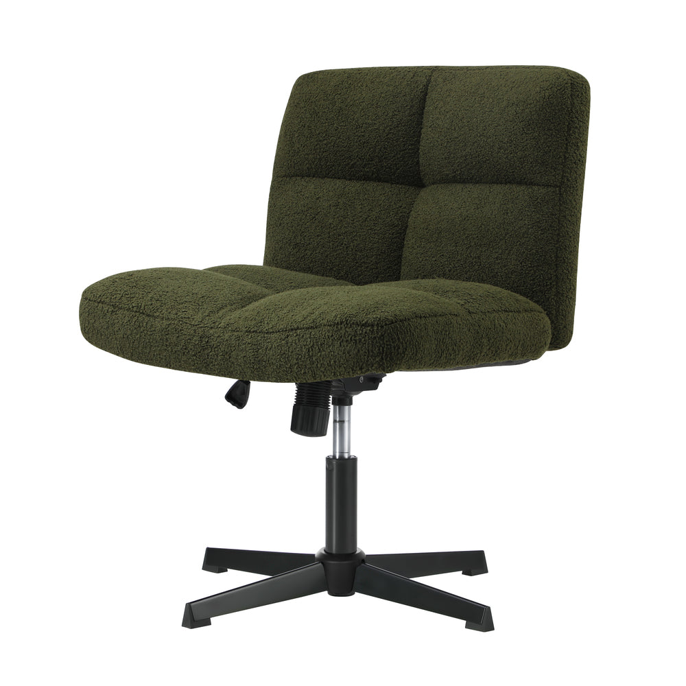 Oikiture Armless Office Chair Wide Seat No Wheels Boucle Green-Office Chair-PEROZ Accessories