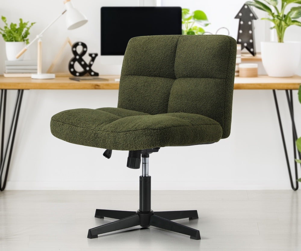 Oikiture Armless Office Chair Wide Seat No Wheels Boucle Green-Office Chair-PEROZ Accessories