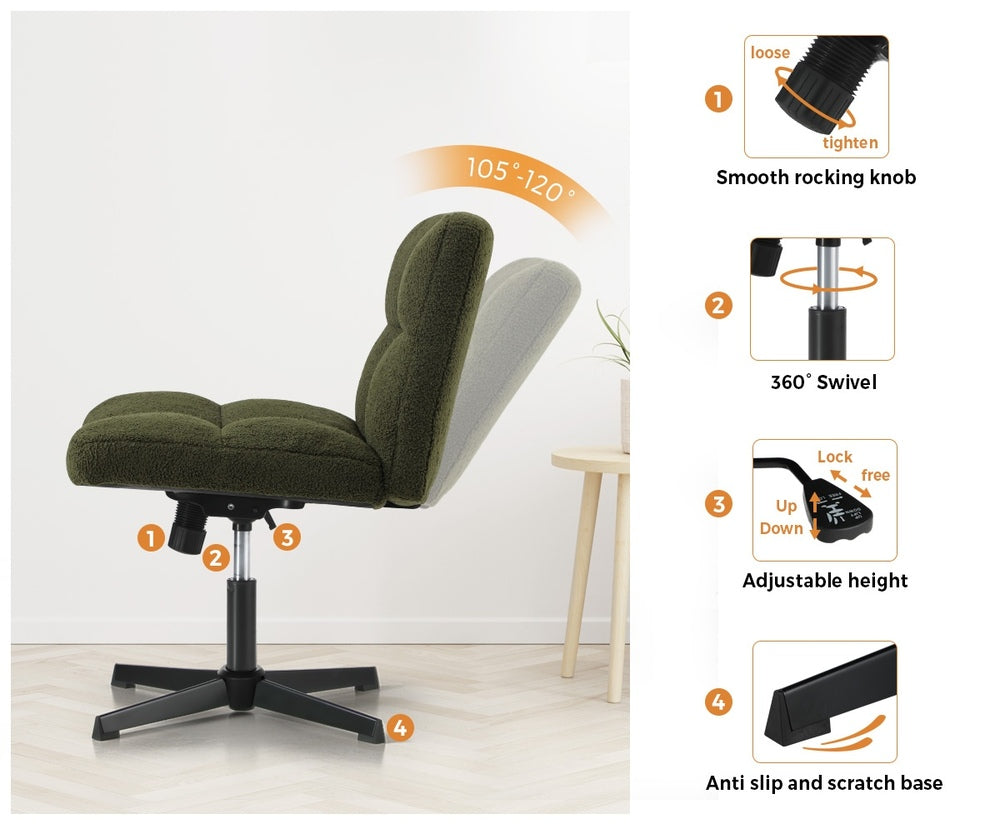 Oikiture Armless Office Chair Wide Seat No Wheels Boucle Green-Office Chair-PEROZ Accessories