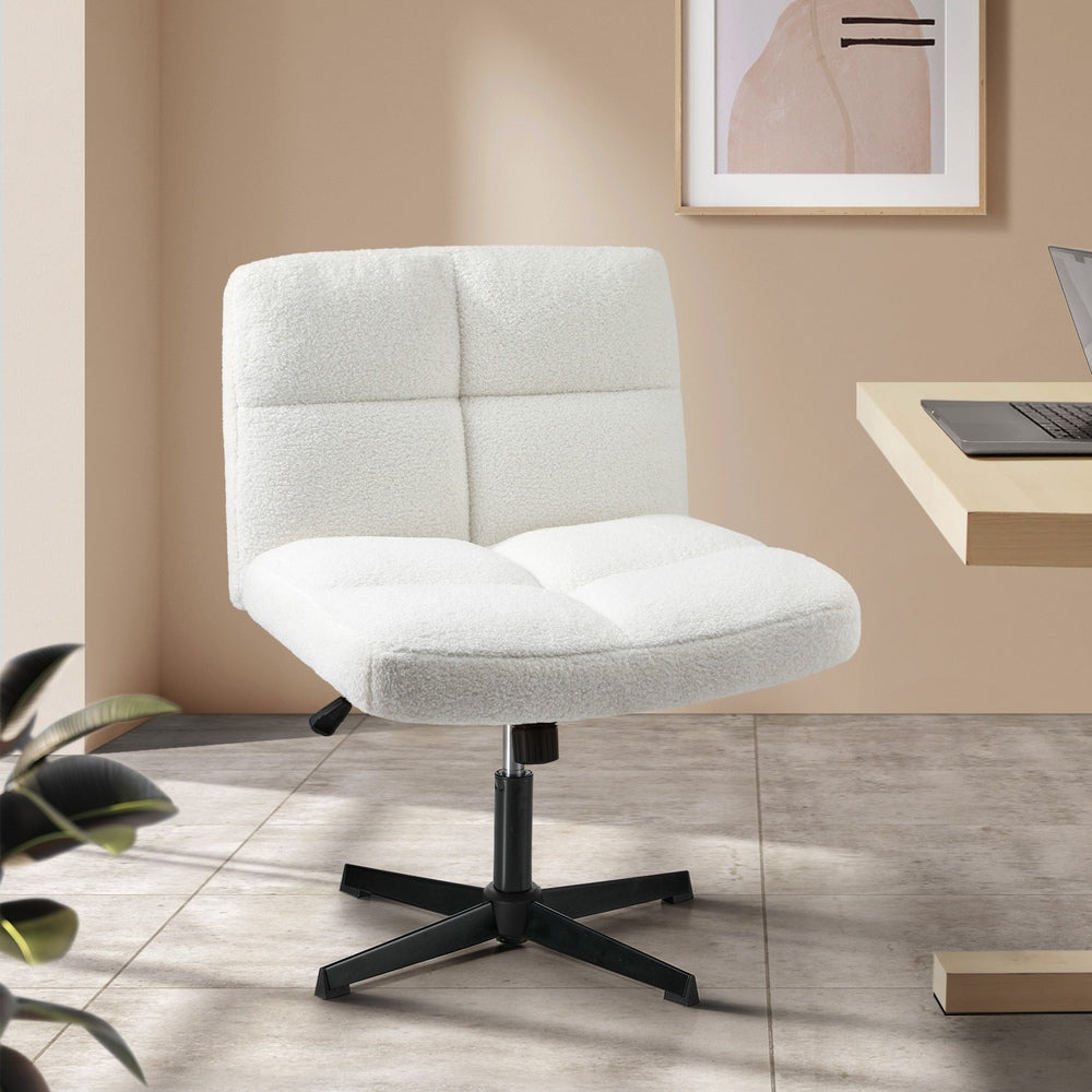Oikiture Armless Office Chair Wide Seat No Wheels Boucle White-Office Chair-PEROZ Accessories