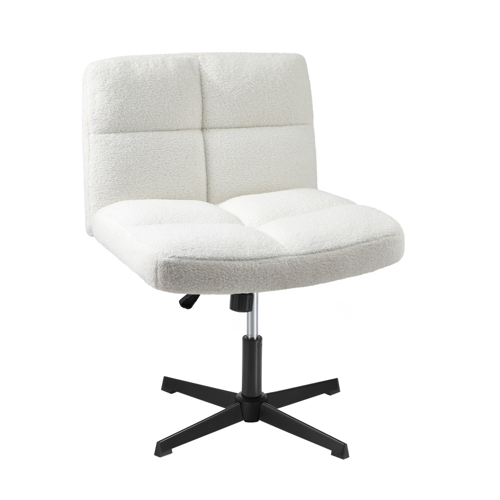 Oikiture Armless Office Chair Wide Seat No Wheels Boucle White-Office Chair-PEROZ Accessories