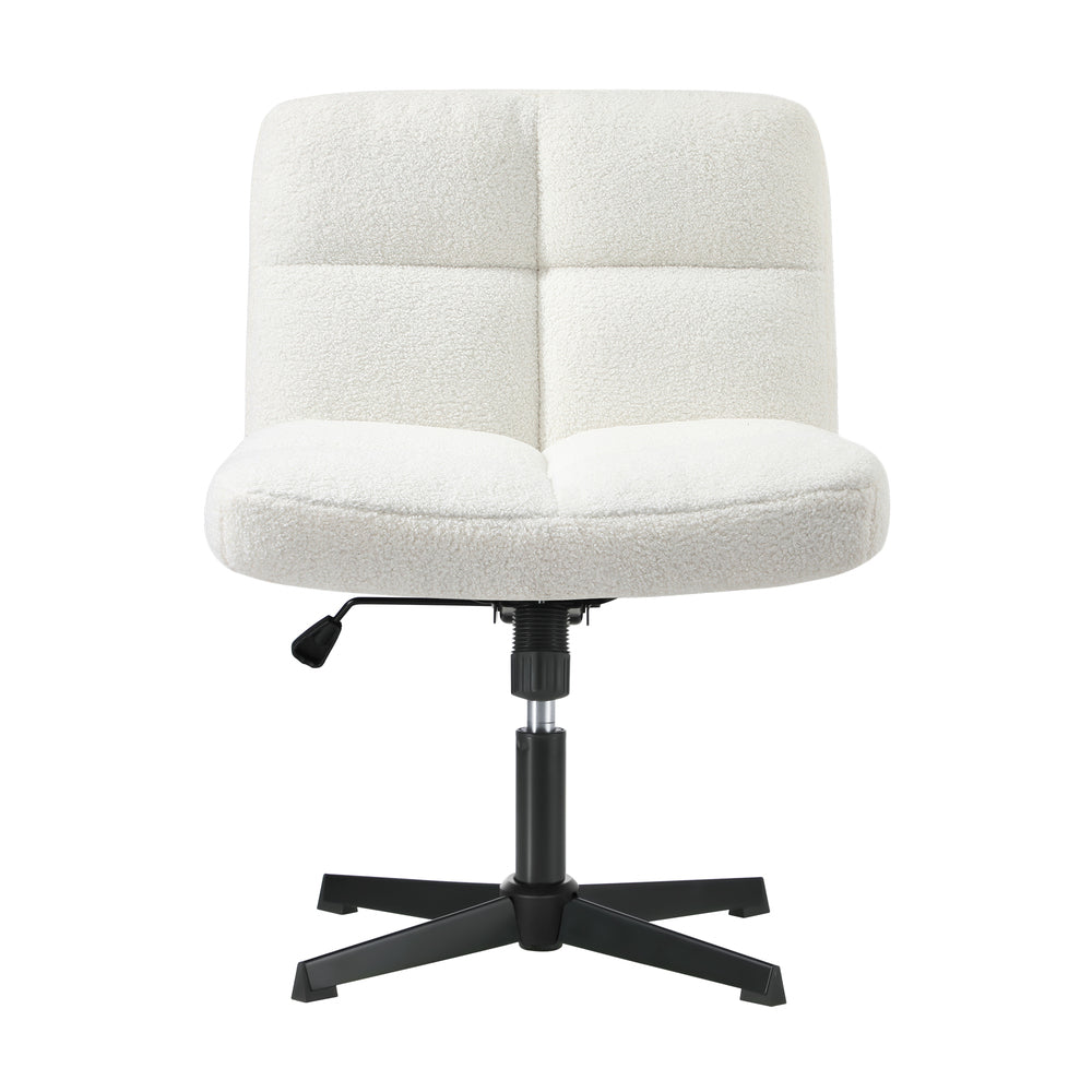 Oikiture Armless Office Chair Wide Seat No Wheels Boucle White-Office Chair-PEROZ Accessories