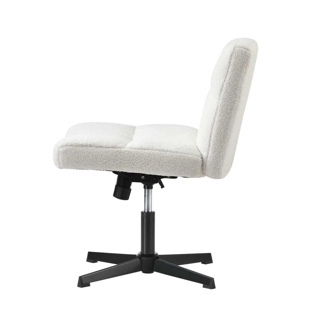 Oikiture Armless Office Chair Wide Seat No Wheels Boucle White-Office Chair-PEROZ Accessories