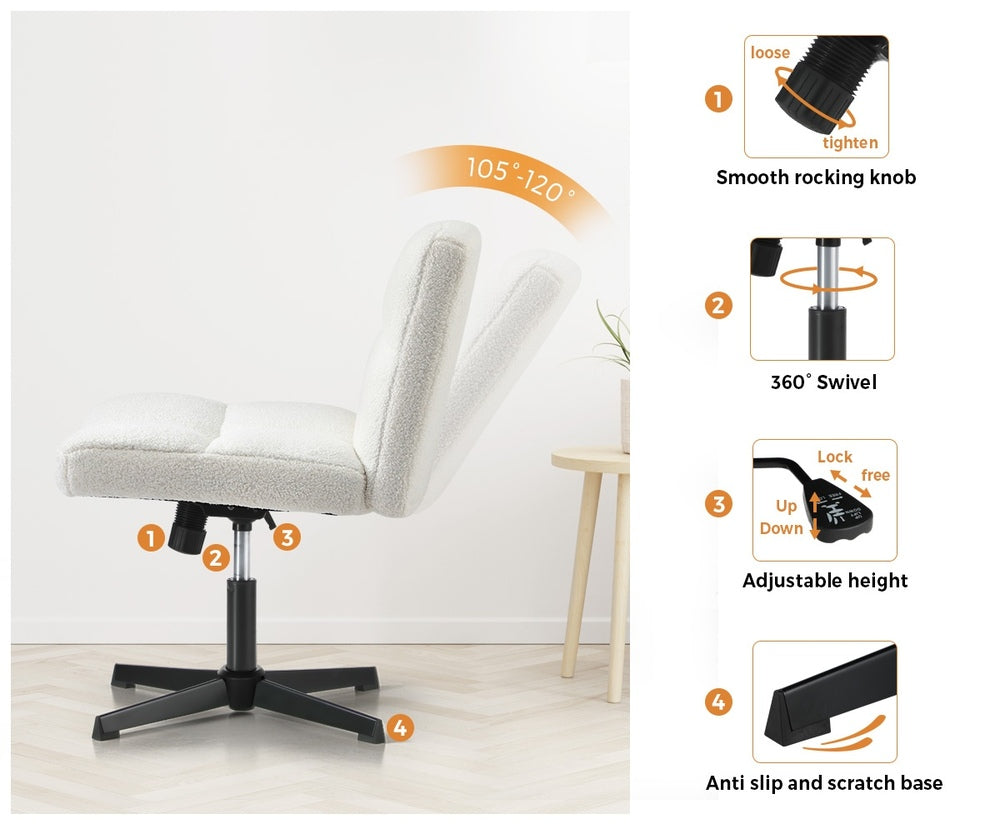 Oikiture Armless Office Chair Wide Seat No Wheels Boucle White-Office Chair-PEROZ Accessories