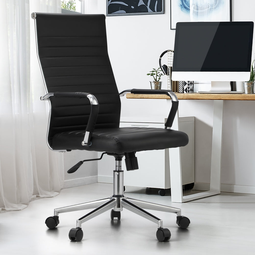 Oikiture Swivel Office Chair High Back Leather Black-Office Chair-PEROZ Accessories