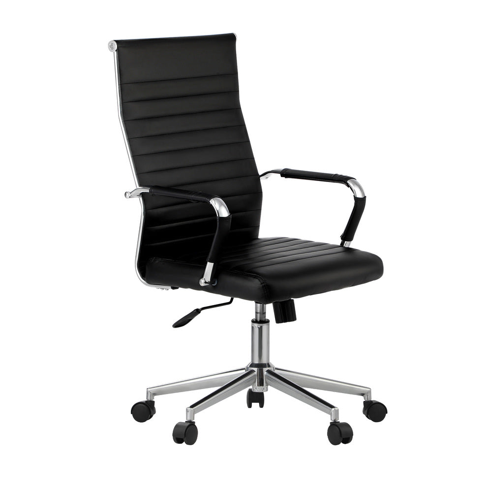 Oikiture Swivel Office Chair High Back Leather Black-Office Chair-PEROZ Accessories