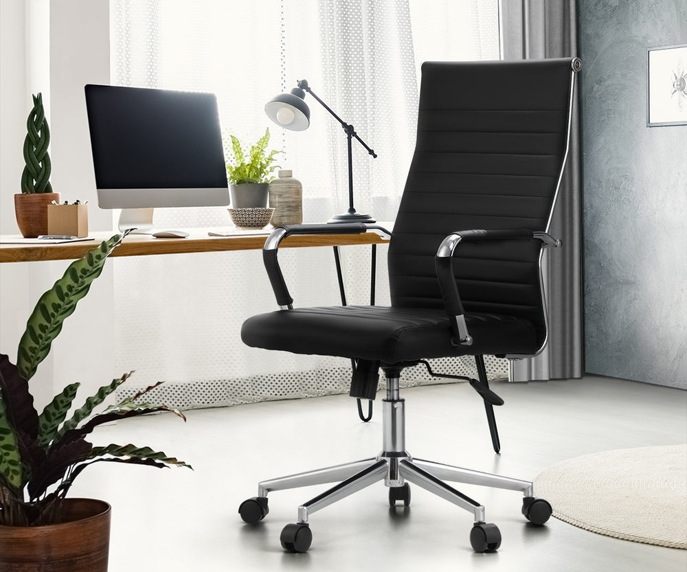 Oikiture Swivel Office Chair High Back Leather Black-Office Chair-PEROZ Accessories