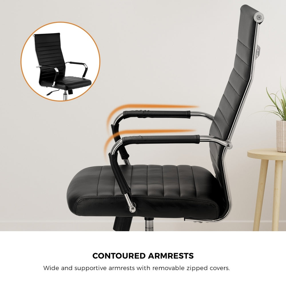 Oikiture Swivel Office Chair High Back Leather Black-Office Chair-PEROZ Accessories