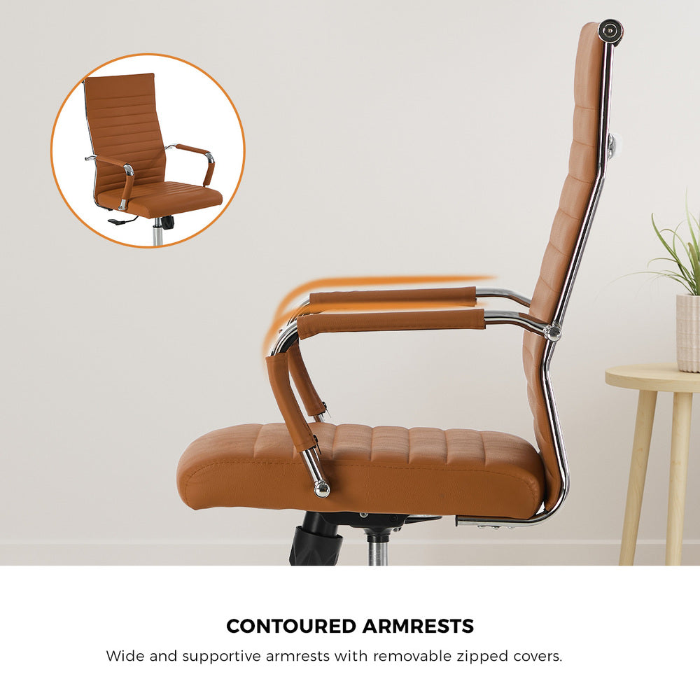 Oikiture Office Chair Swivel Desk Chair High Back Leather Brown-Office Chair-PEROZ Accessories