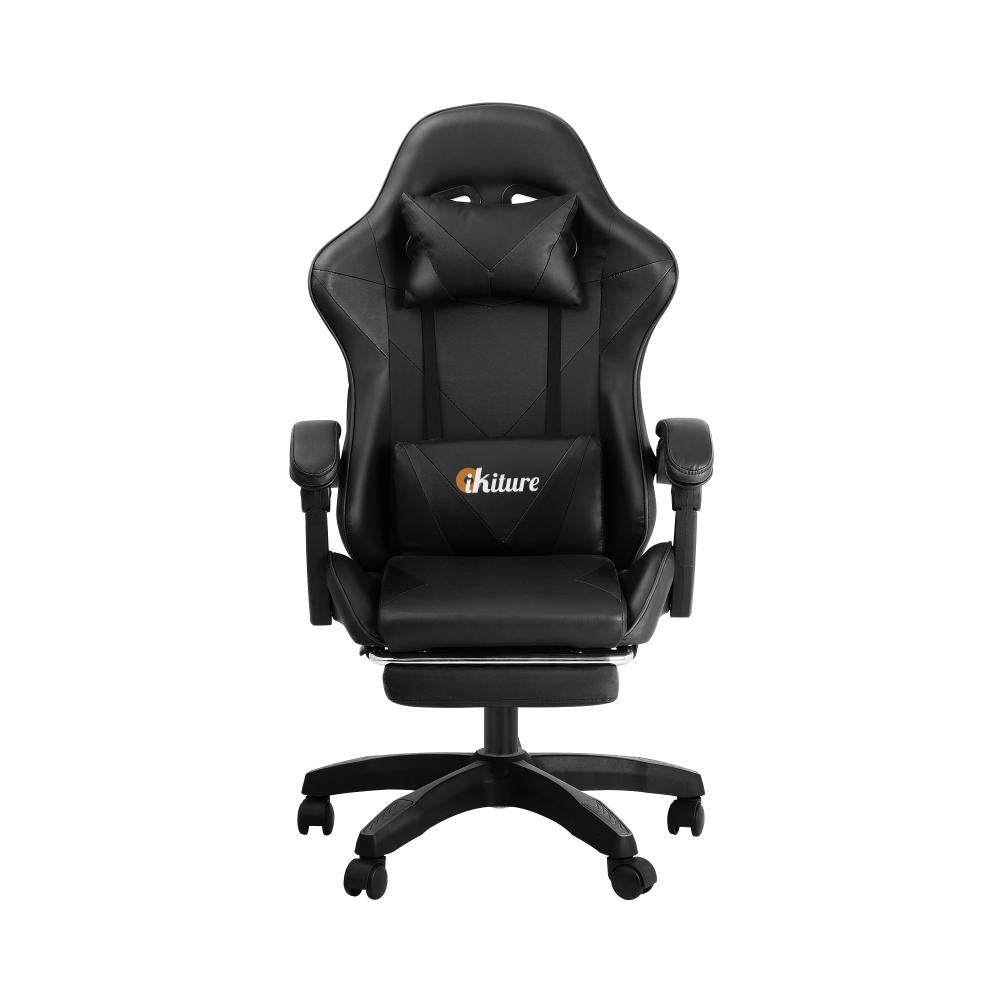Oikiture Home Gaming Chair Executive Computer Desk Chair with Footrest and Lumbar Pillow Massage Office Chair Black-Massage Office Chairs-PEROZ Accessories