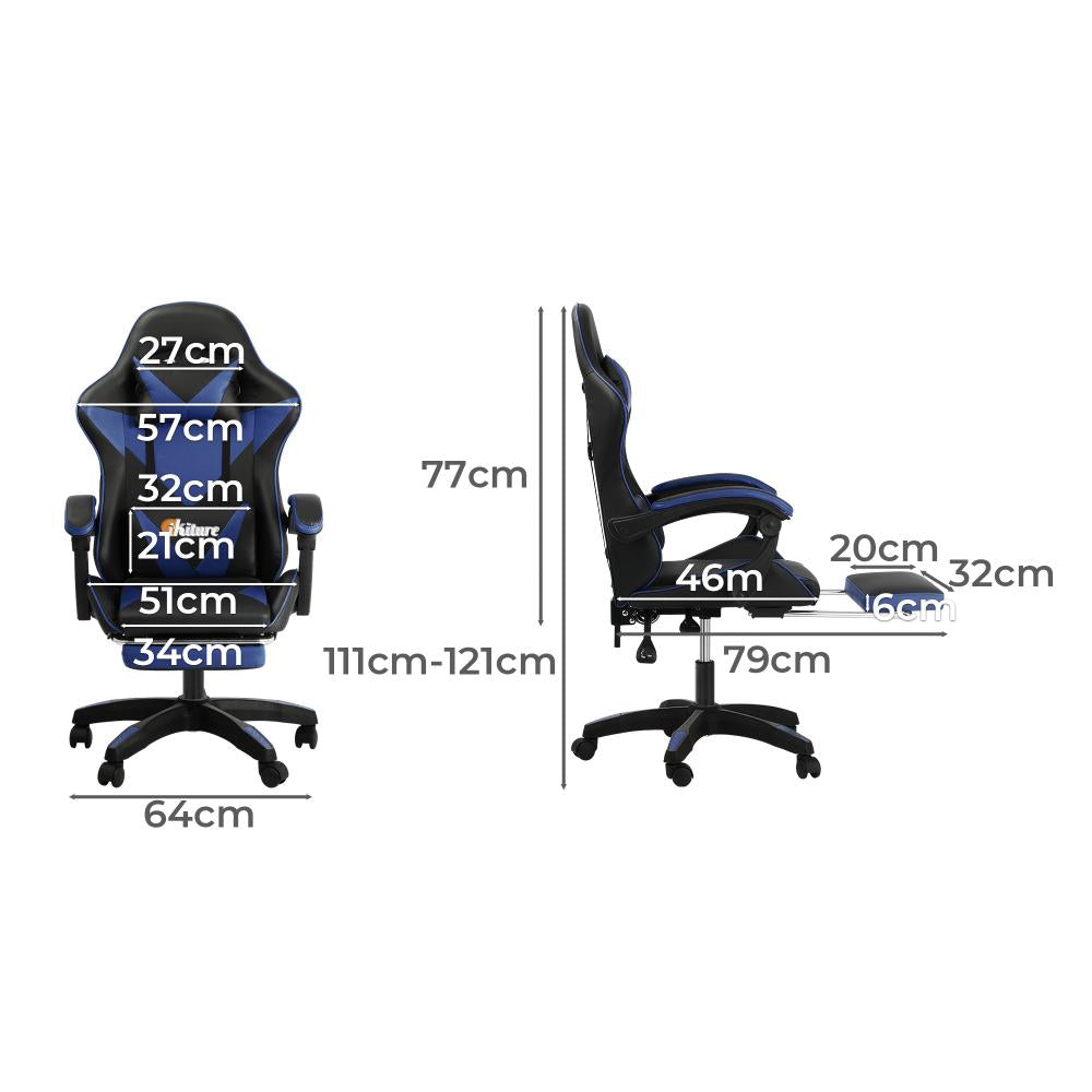 Oikiture Home Gaming Chair Executive Computer Desk Chair with Footrest and Lumbar Pillow Massage Office Chair Black and Blue-Massage Office Chairs-PEROZ Accessories