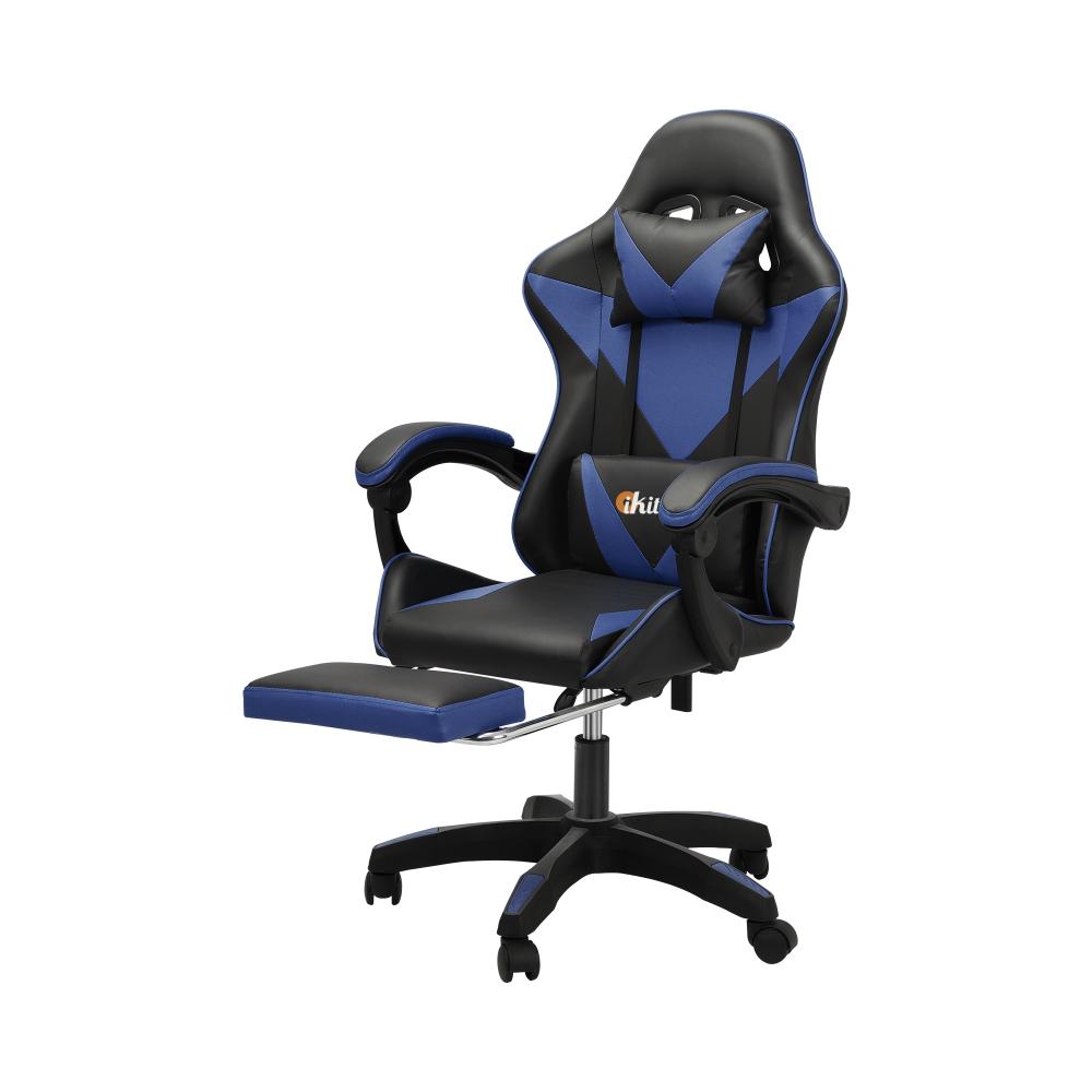 Oikiture Home Gaming Chair Executive Computer Desk Chair with Footrest and Lumbar Pillow Massage Office Chair Black and Blue-Massage Office Chairs-PEROZ Accessories