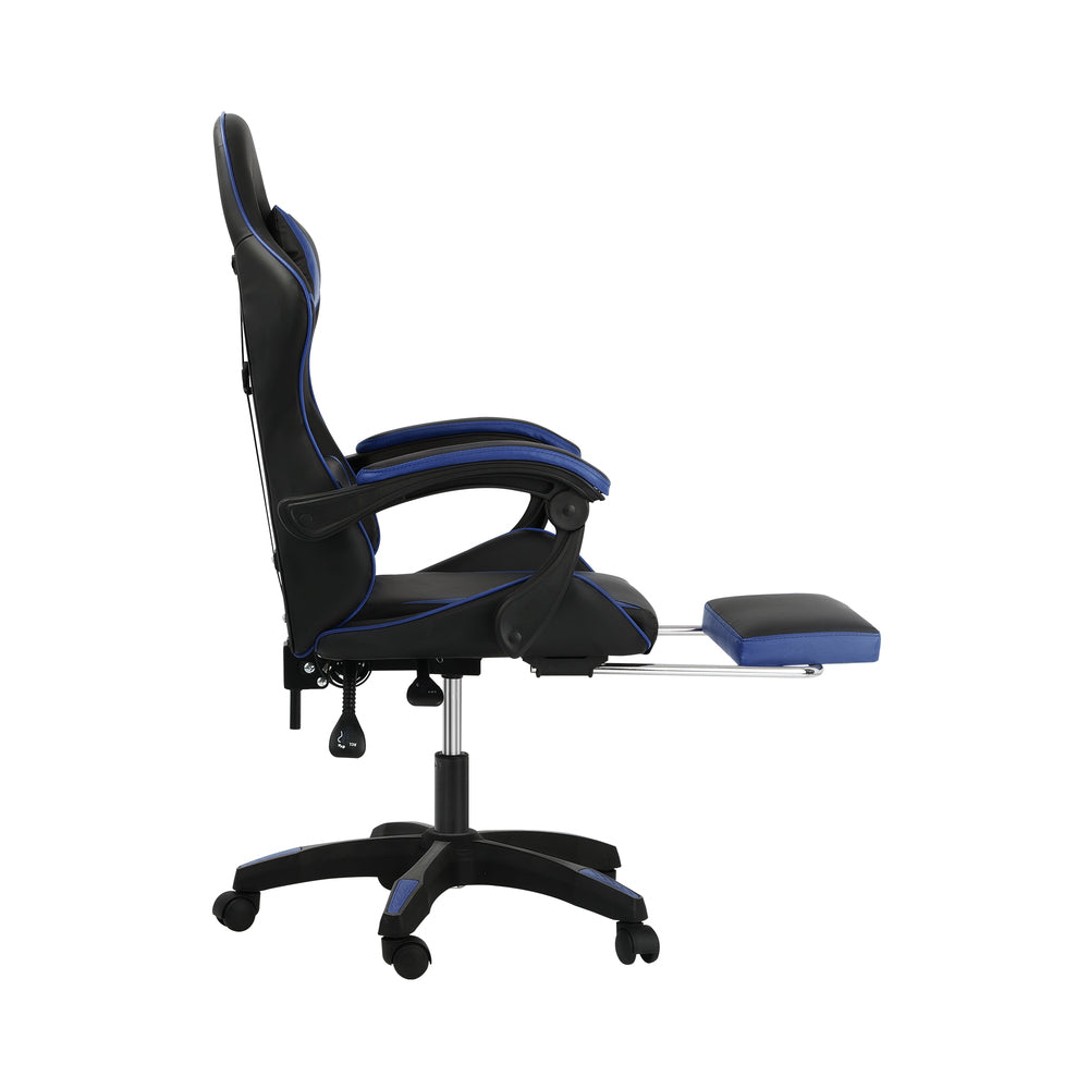 Oikiture Home Gaming Chair Executive Computer Desk Chair with Footrest and Lumbar Pillow Massage Office Chair Black and Blue-Office Chairs-PEROZ Accessories