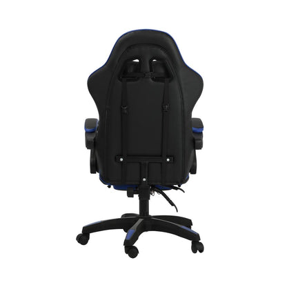 Oikiture Home Gaming Chair Executive Computer Desk Chair with Footrest and Lumbar Pillow Massage Office Chair Black and Blue-Massage Office Chairs-PEROZ Accessories