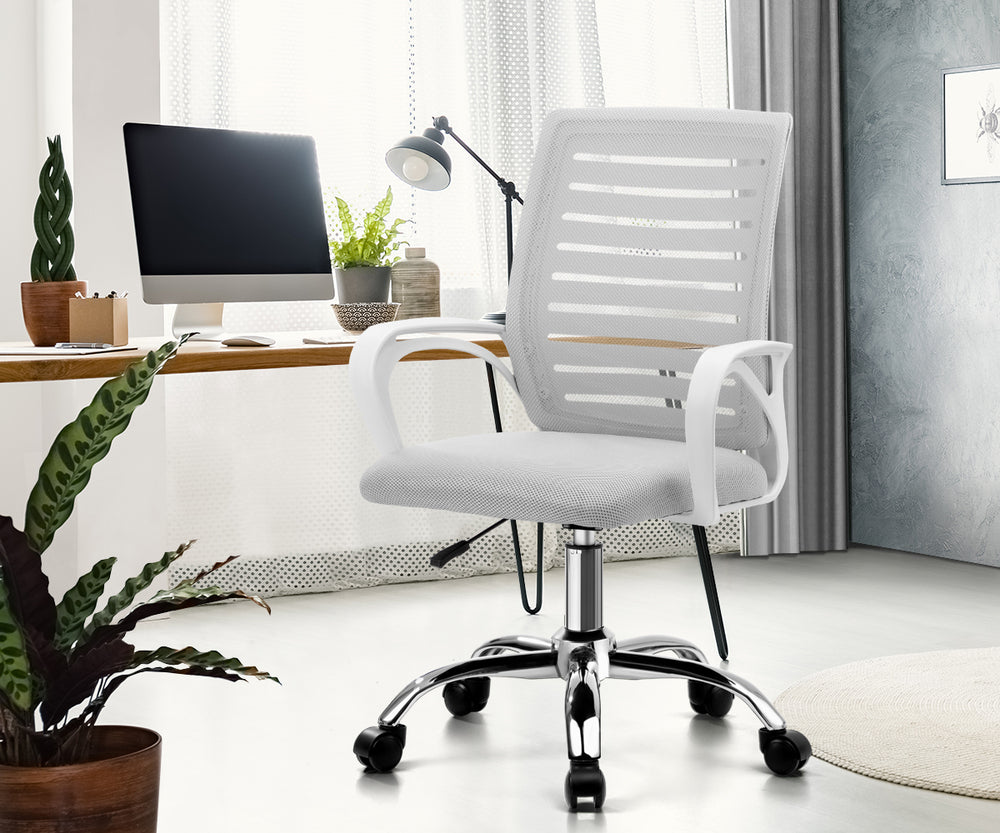 Oikiture Mesh Office Chair Breathable Backrest White-Office Chair-PEROZ Accessories