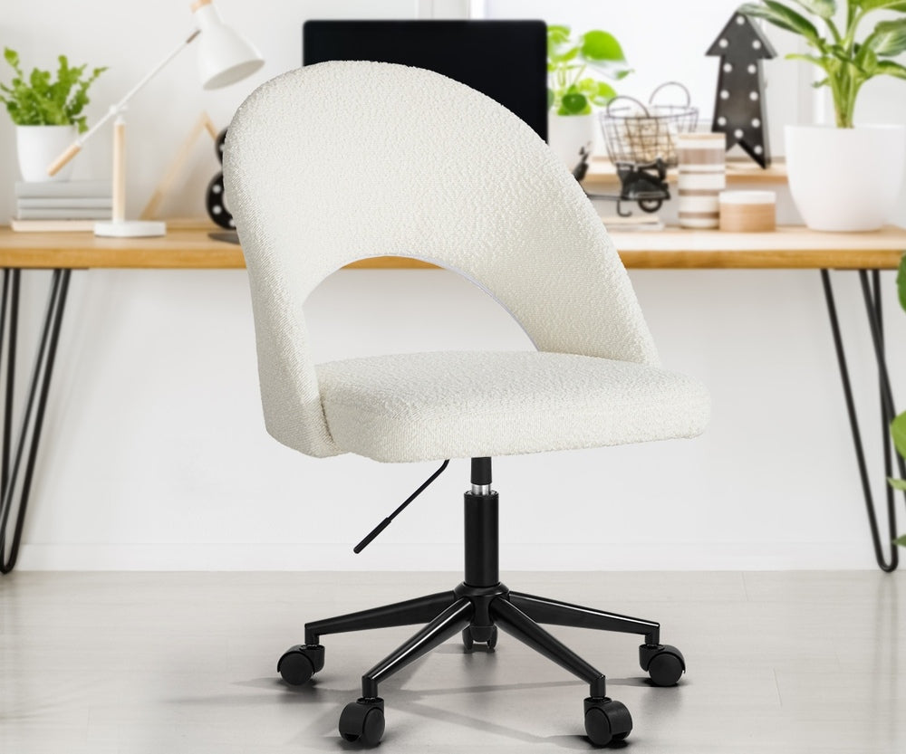 Oikiture High Back Hollow Armless Office Chair Boucle White & Black-Office Chair-PEROZ Accessories