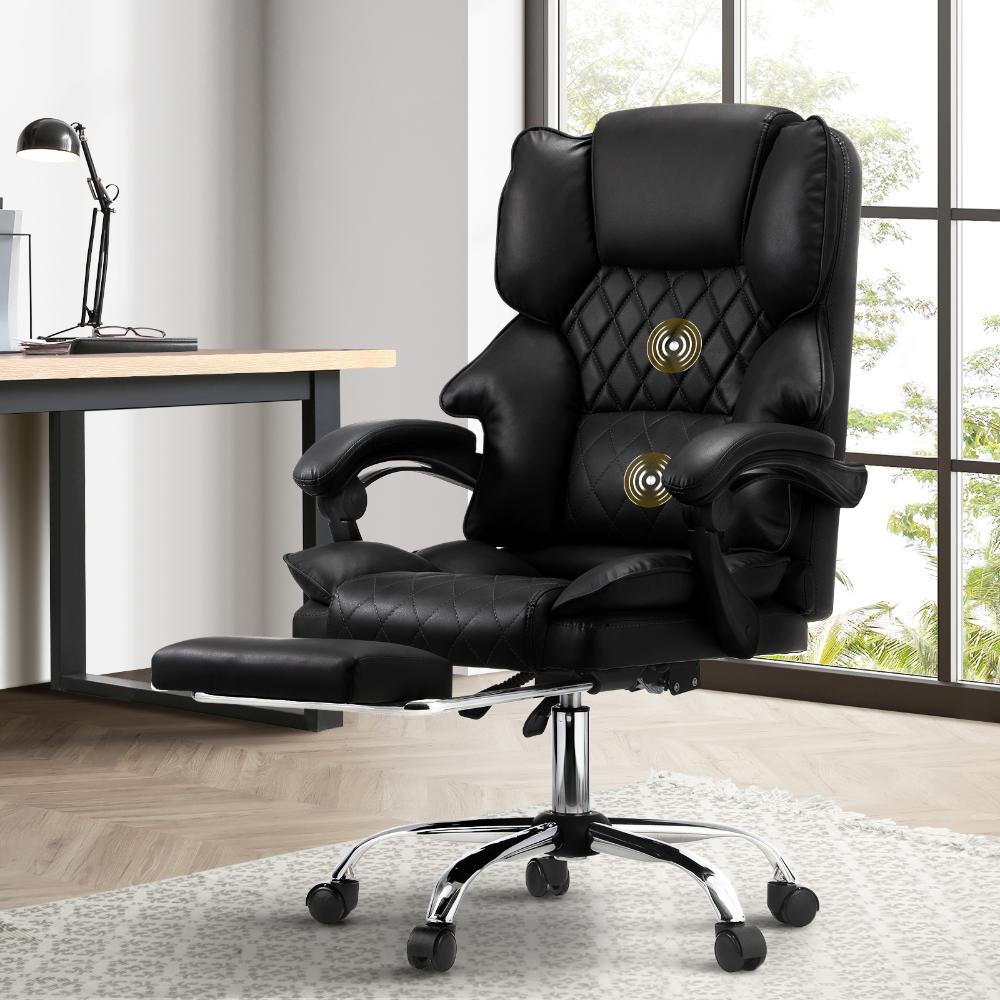 Oikiture Massgae Office Chair Recliner Racing Computer Chairs PU Footrest Black-Massage Office Chair-PEROZ Accessories