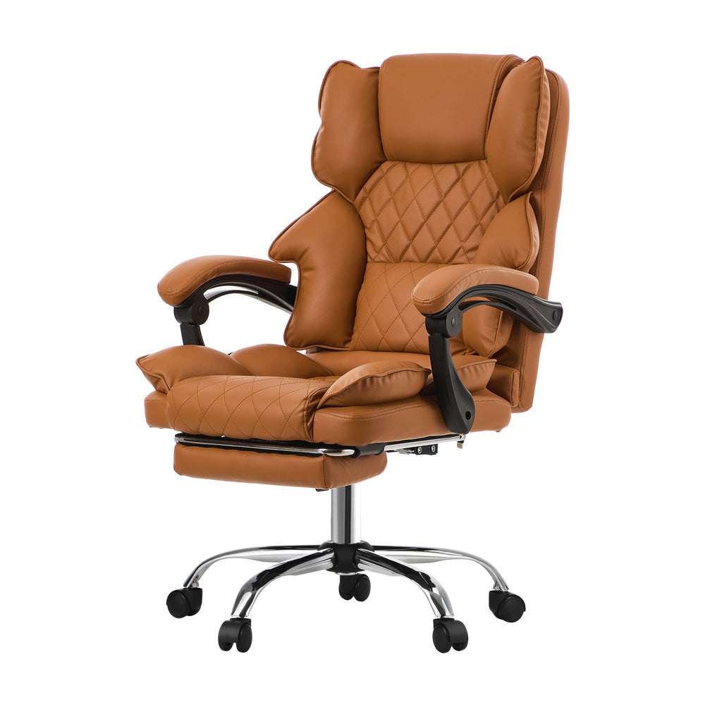 Oikiture Gaming Office Chair Massage PU Leather Adjustable Brown-Office Chair-PEROZ Accessories
