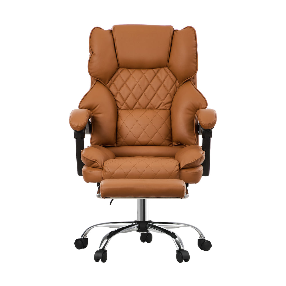 Oikiture Gaming Office Chair Massage PU Leather Adjustable Brown-Office Chair-PEROZ Accessories