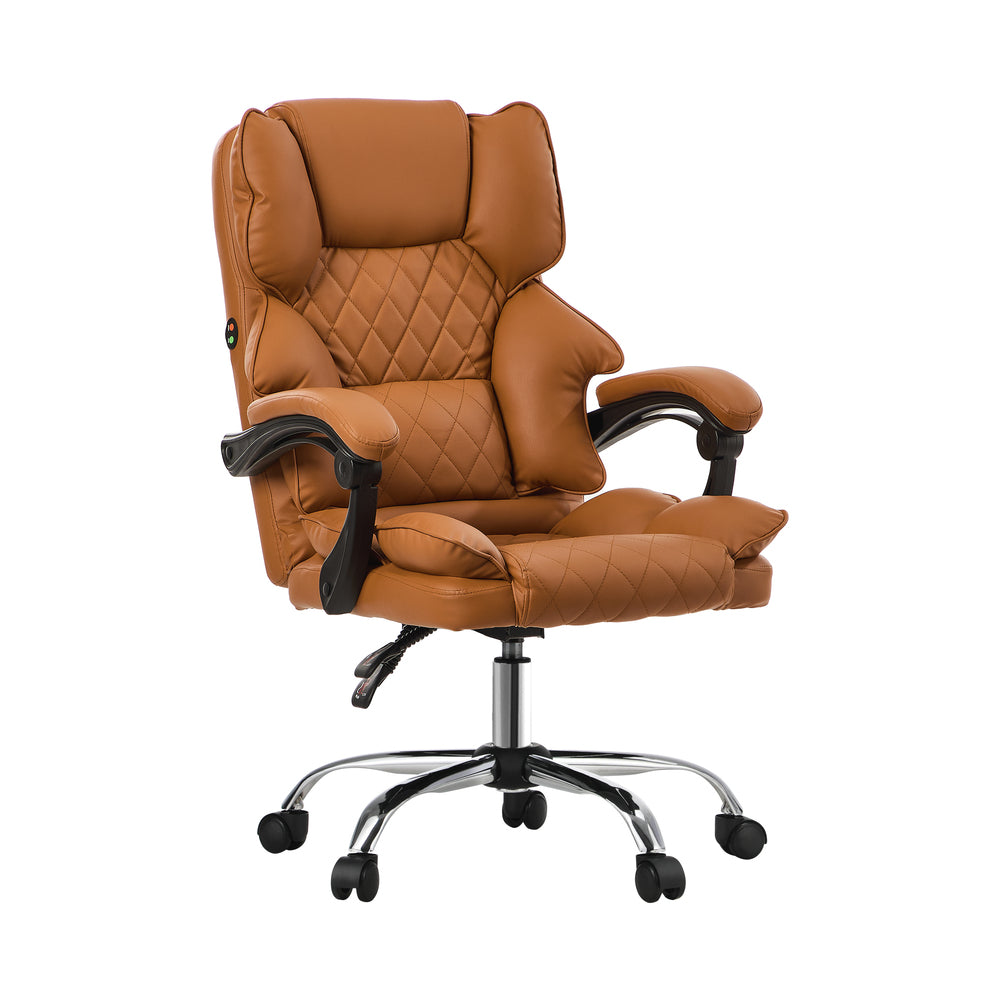 Oikiture Massage Office Chair Premium PU Leather Gaming Seat Brown-Office Chair-PEROZ Accessories