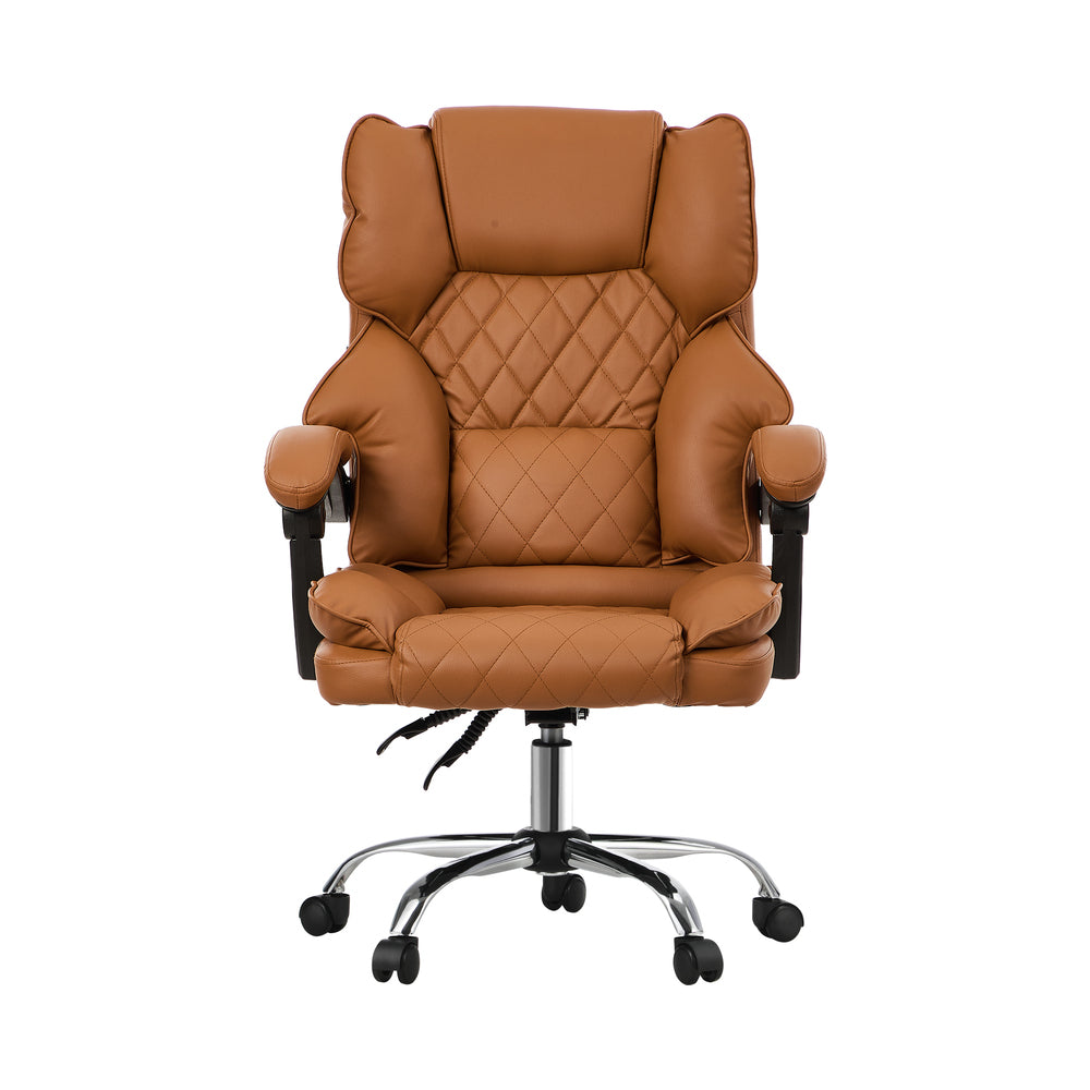 Oikiture Massage Office Chair Premium PU Leather Gaming Seat Brown-Office Chair-PEROZ Accessories
