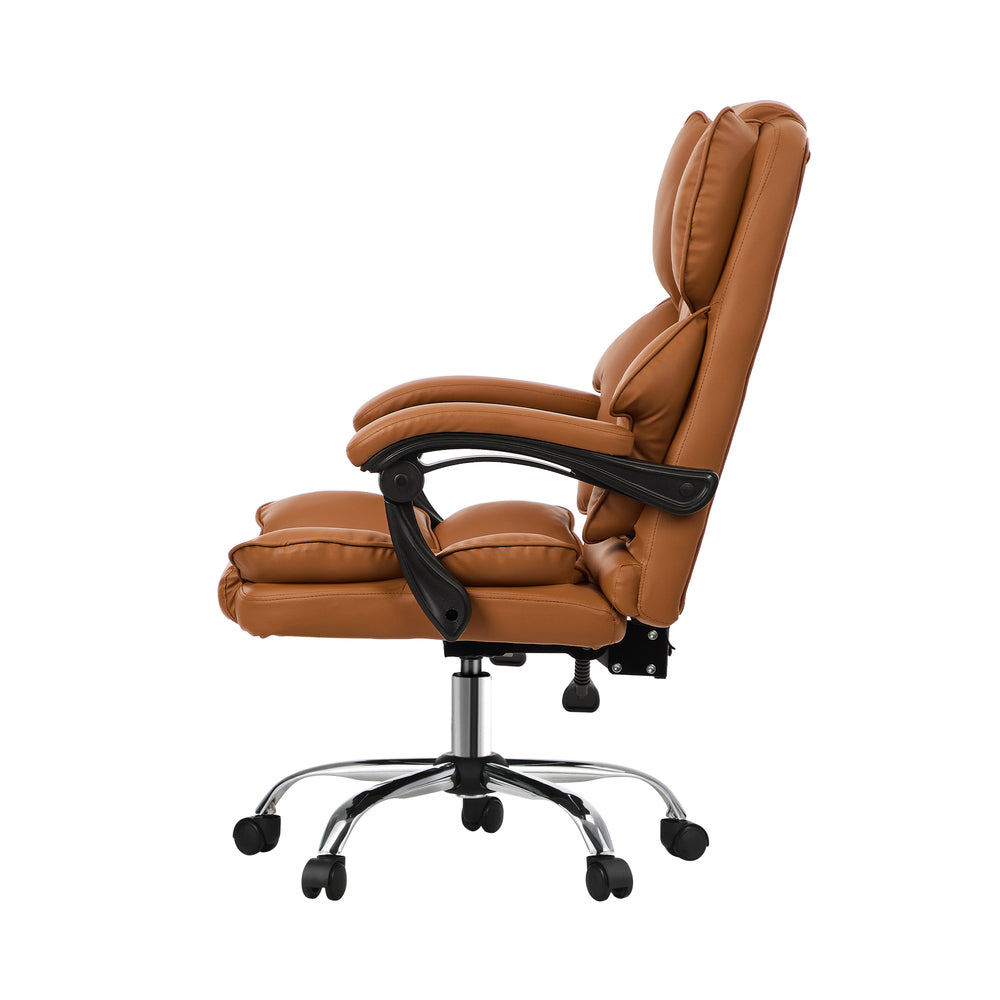 Oikiture Massage Office Chair Premium PU Leather Gaming Seat Brown-Office Chair-PEROZ Accessories